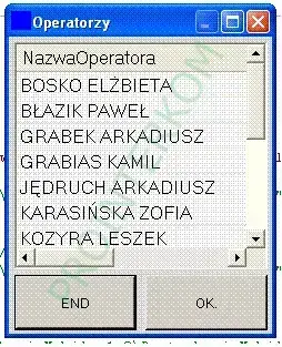 Ekran aplikacji na czytniku — logowanie i wybór modułu