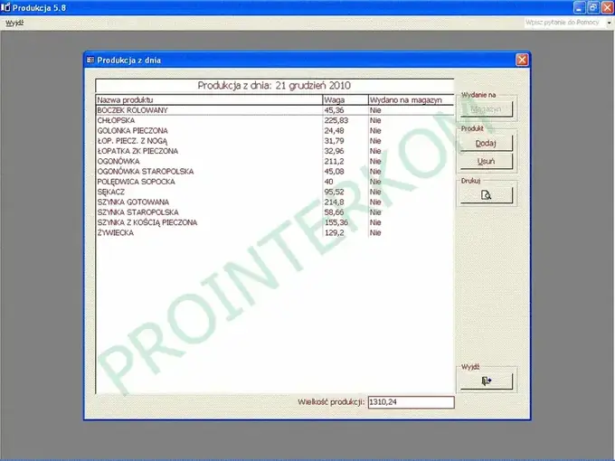 Szczegółowa produkcja z wybranego dnia