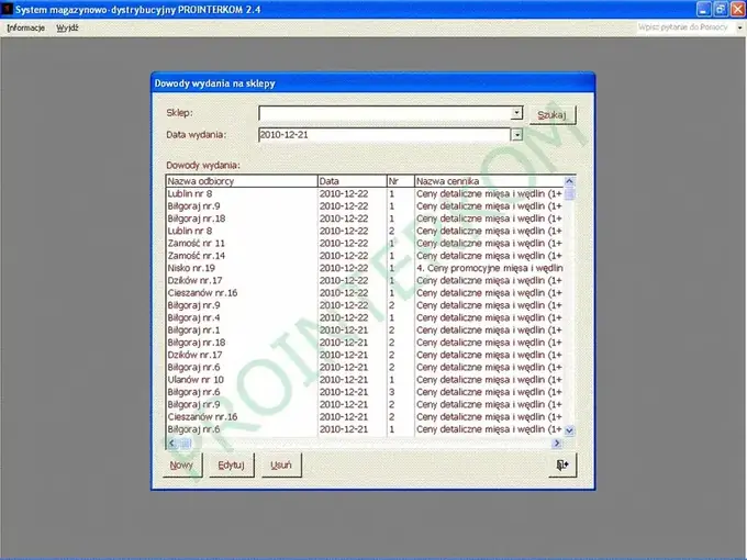 Lista handlowych dowodów wydania